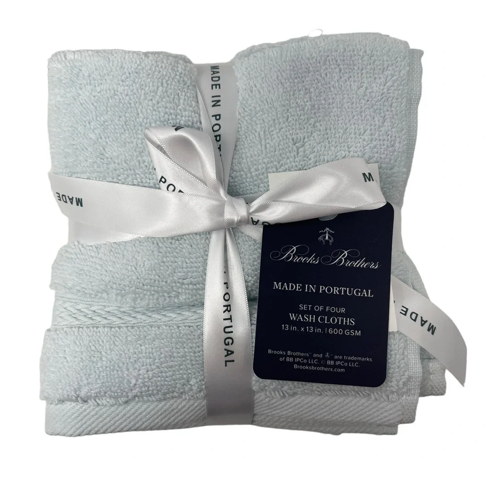 Brooks Brothers Spa Blue set of 4 Premium wash cloths NWT